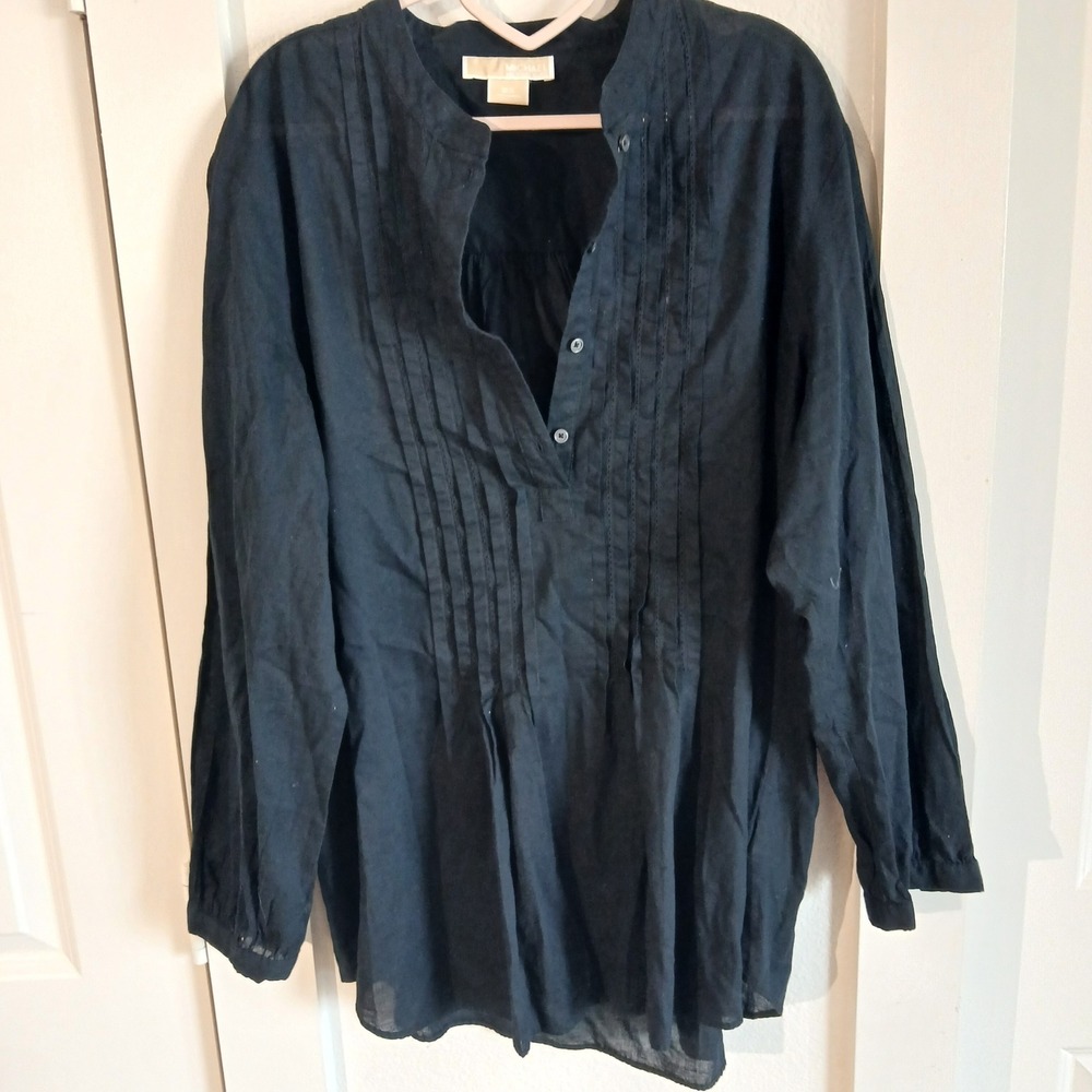 Michael Michael Kors Black Cotton Pintuck Tunic Blouse Plus Size 2X RN111818